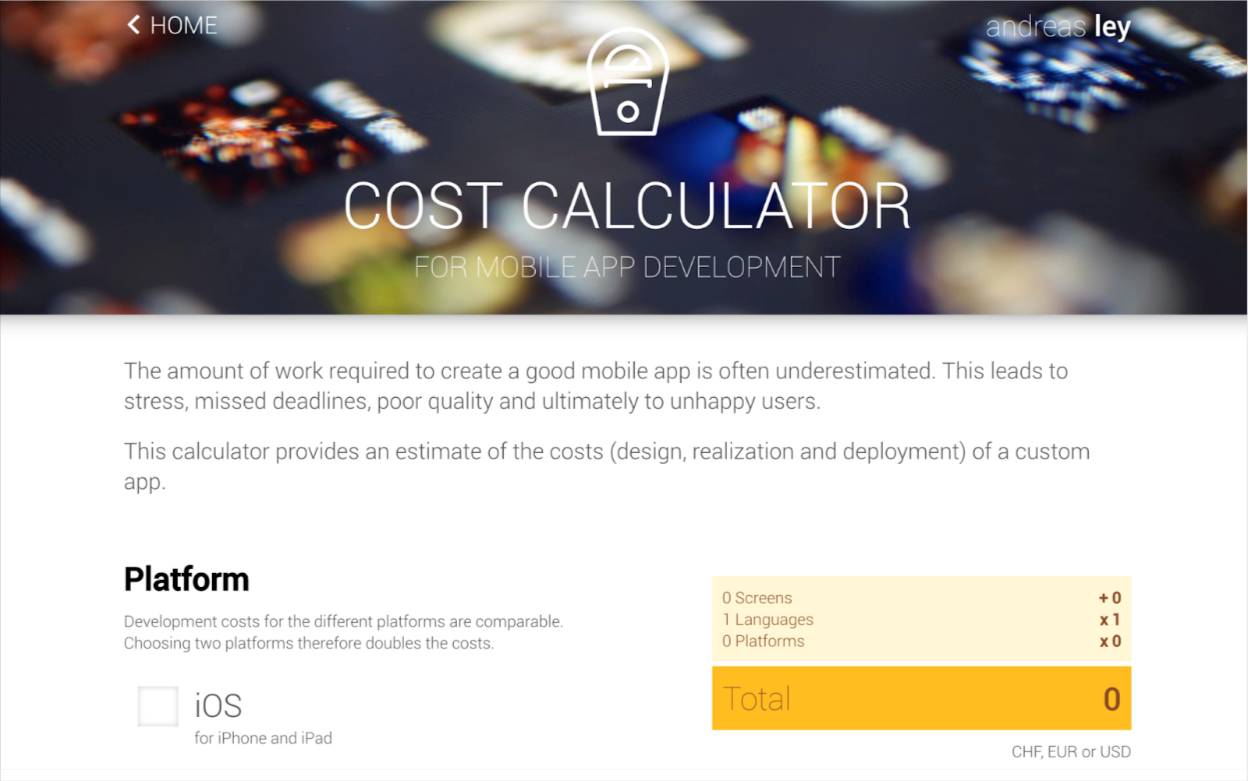 cost calculator for mobile app development